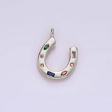 14K Gold Filled CZ Multicolor Dotted Lucky Horseshoe Charm | AC-819
