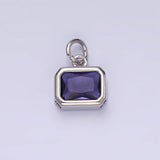 14K Gold Filled 10mm Personalized Birthstone Baguette Cubic Zirconia CZ Bezel Charm in Silver & Gold | N1600 - N1623