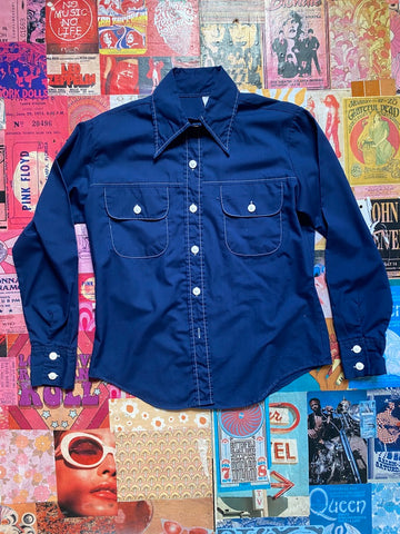 Navy Button Up With White Stitching