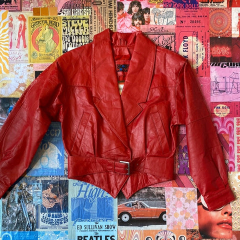 Red Cropped Moto Leather Jacket