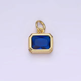 14K Gold Filled 10mm Personalized Birthstone Baguette Cubic Zirconia CZ Bezel Charm in Silver & Gold | N1600 - N1623