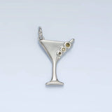 24K Gold Filled 18mm Martini Olive Alcohol Drink CZ Mini Charm in Gold & Silver | E311