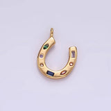 14K Gold Filled CZ Multicolor Dotted Lucky Horseshoe Charm | AC-819
