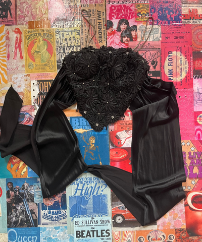 Rhinestone And Black Silk Tie-Back Top