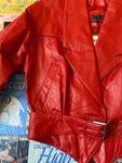 Red Cropped Moto Leather Jacket