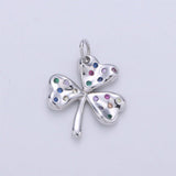 24K Gold Filled Rustic Lucky Charm Good Luck 4 Leaves Clover with Multi Color Rainbow CZ Stone for Necklace or Bracelet | M-892