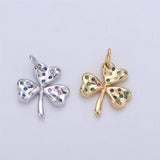 24K Gold Filled Rustic Lucky Charm Good Luck 4 Leaves Clover with Multi Color Rainbow CZ Stone for Necklace or Bracelet | M-892