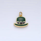 24K Gold Filled Saint Patrick Green Bowler Hat Enamel Charm in Gold & Silver | N1318