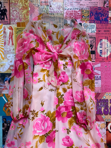 Pink Floral Dress And Shawl Set