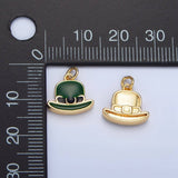 24K Gold Filled Saint Patrick Green Bowler Hat Enamel Charm in Gold & Silver | N1318