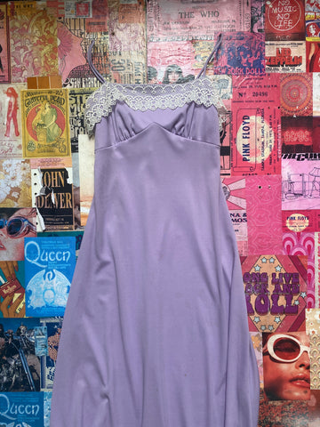 Purple lace trim long dress