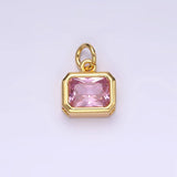 14K Gold Filled 10mm Personalized Birthstone Baguette Cubic Zirconia CZ Bezel Charm in Silver & Gold | N1600 - N1623