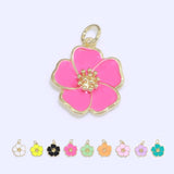 Dainty Hibiscus Charm Tropical Flower Gold Filled Enamel Charm Hawaiian Inspired Jewelry Pendant for Necklace Bracelet Earring Component M-505 M-506 M-507