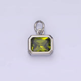 14K Gold Filled 10mm Personalized Birthstone Baguette Cubic Zirconia CZ Bezel Charm in Silver & Gold | N1600 - N1623