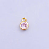 16K Gold Filled Mini Green, Clear, ETC CZ Round Charm | W141-W144