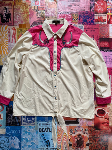 Pink And White Fringe Cowboy Shirt