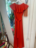 Red bedazzled ruffle dress