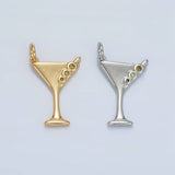 24K Gold Filled 18mm Martini Olive Alcohol Drink CZ Mini Charm in Gold & Silver | E311
