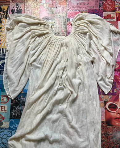 Creme Sheer Flowy Bell Sleeve Dress