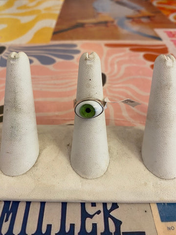 Silver Green Eyeball Ring