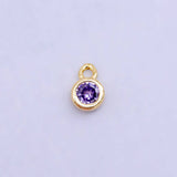 16K Gold Filled Mini Green, Clear, ETC CZ Round Charm | W141-W144