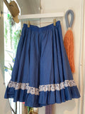 Blue Midi Lace Trim Skirt