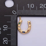 14K Gold Filled CZ Multicolor Dotted Lucky Horseshoe Charm | AC-819