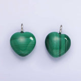 Silver Malachite Gemstone Heart Charm Green Love Pendant | W488