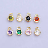 16K Gold Filled Mini Green, Clear, ETC CZ Round Charm | W141-W144