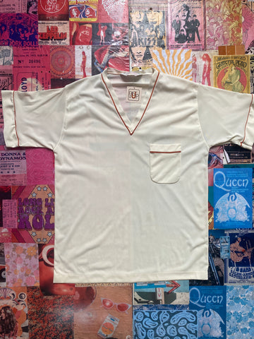 White And Rust V Neck Top