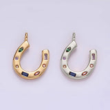 14K Gold Filled CZ Multicolor Dotted Lucky Horseshoe Charm | AC-819