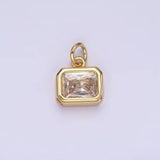 14K Gold Filled 10mm Personalized Birthstone Baguette Cubic Zirconia CZ Bezel Charm in Silver & Gold | N1600 - N1623