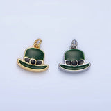 24K Gold Filled Saint Patrick Green Bowler Hat Enamel Charm in Gold & Silver | N1318