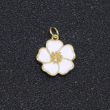 Dainty Hibiscus Charm Tropical Flower Gold Filled Enamel Charm Hawaiian Inspired Jewelry Pendant for Necklace Bracelet Earring Component M-505 M-506 M-507