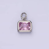 14K Gold Filled 10mm Personalized Birthstone Baguette Cubic Zirconia CZ Bezel Charm in Silver & Gold | N1600 - N1623