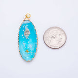 18K Gold Filled 55mm Blue Sea Conch Star Fish Resin Oval Charm | AH865