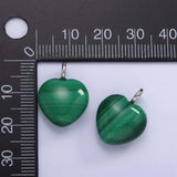 Silver Malachite Gemstone Heart Charm Green Love Pendant | W488