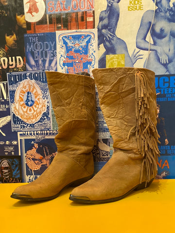 Slouchy Tan Fringed Boots