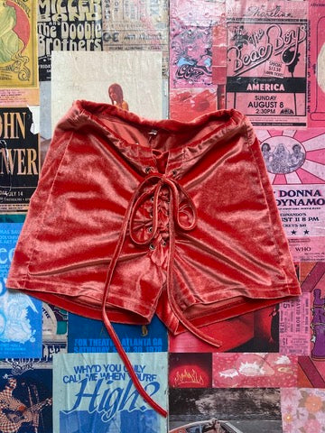 Pink Velvet Lace Up Shorts