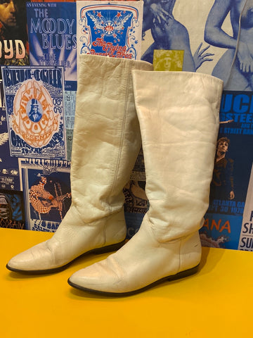 Nine West White Leather Tall Boots
