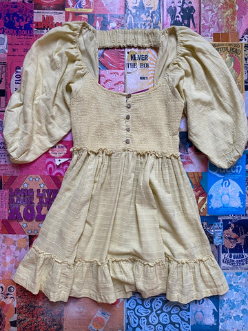 Pale Yellow Shirred Dress