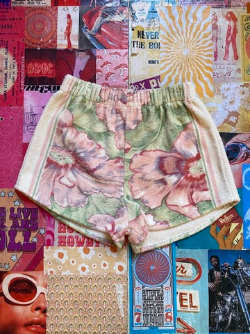 Handmade Flower Print Terry Cloth Shorts