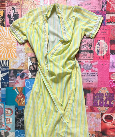 Green And Yellow Striped Robe With Lace