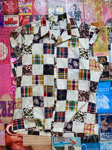 Patchwork Button Up Short Sleeve Shirt