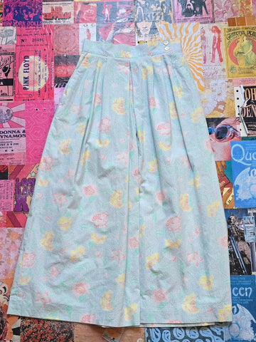 Light Blue Floral Pleated Maxi Skirt