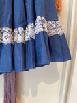 Blue Midi Lace Trim Skirt