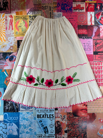 Cream Cotton Skirt and Flower Embroidery