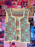 Crochet granny square yellow brown green vest