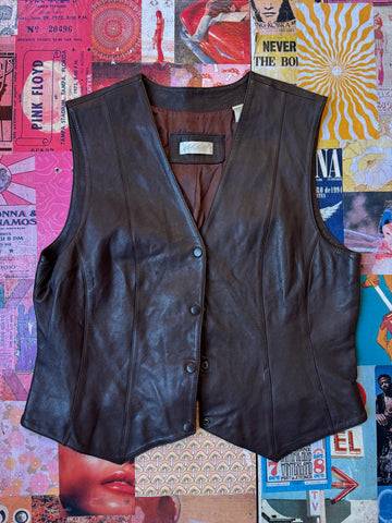 Brown Leather Button Up Vest