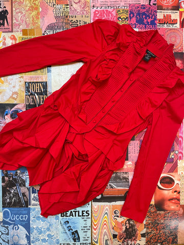 Red Ruffled Button Up